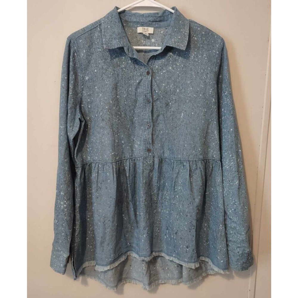 True Craft Women's Chambray Paint Splatter Blouse Size Large